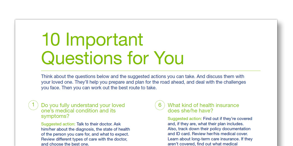 Illustrated list of the TENA Family Carer 10 Important questions template Illustrated list of the TENA Family Carer 10 Important questions template